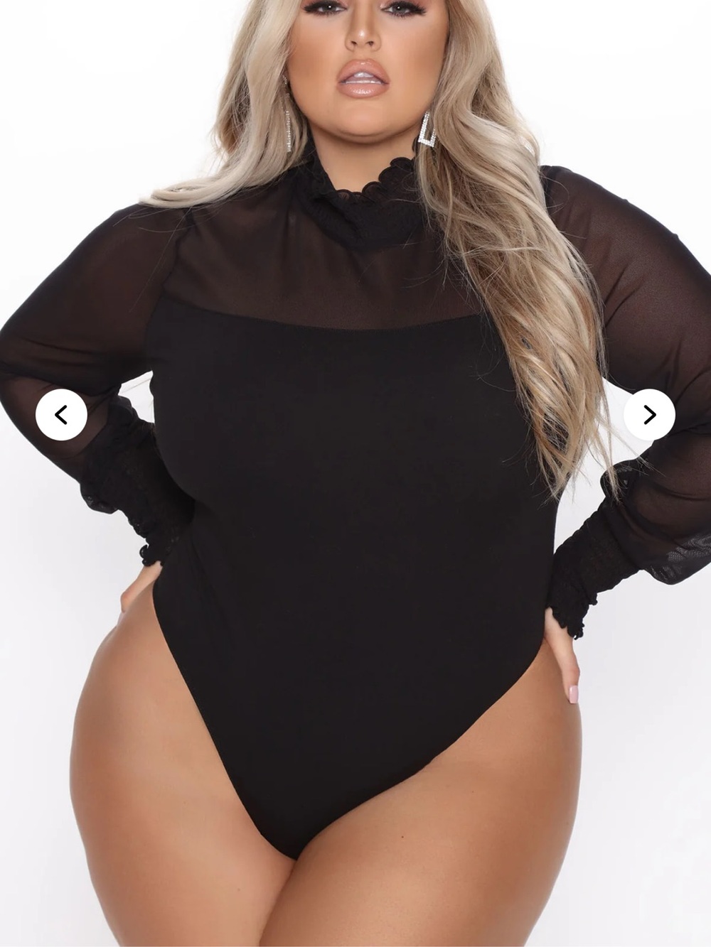 Fashion Nova Black Sheer Yoke Long Sleeve Bodysuit